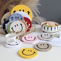 ins expression placemat cotton thread coaster woven cotton rope table mat bowl mat korean simple coaster smile insulation pad