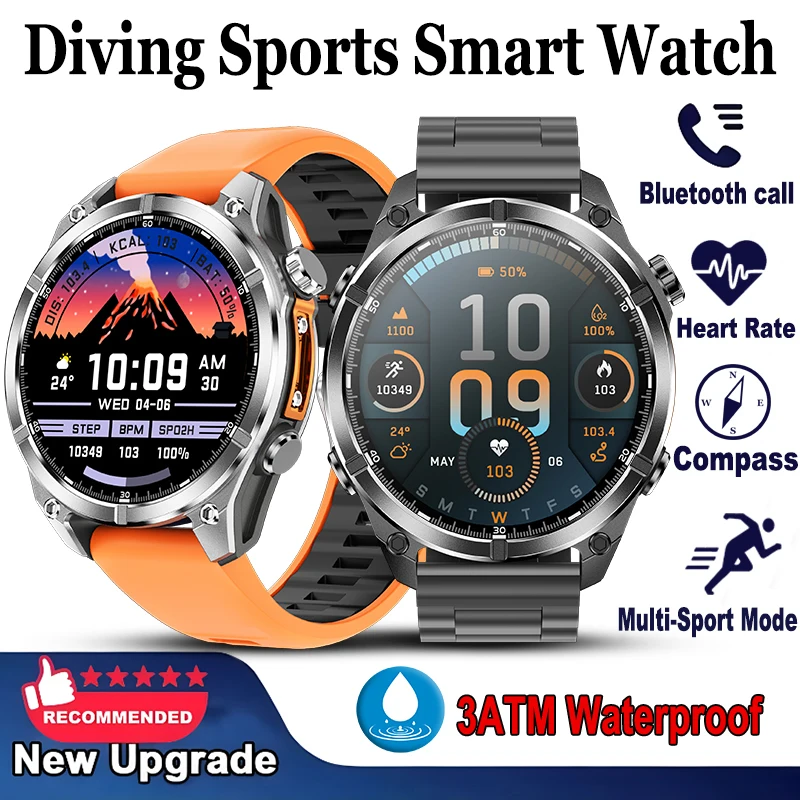 Мужские водонепроницаемые смарт-часы AMOLED-экраны 3 атм пульсометр компас