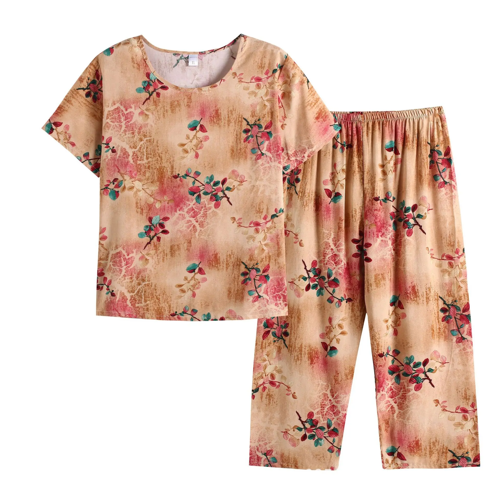 

Middle-Aged Mother Pajamas Sets For Women Short Sleeve Pyjamas Round Neck Home Clothes 2 Piece Loungewear Home Suit