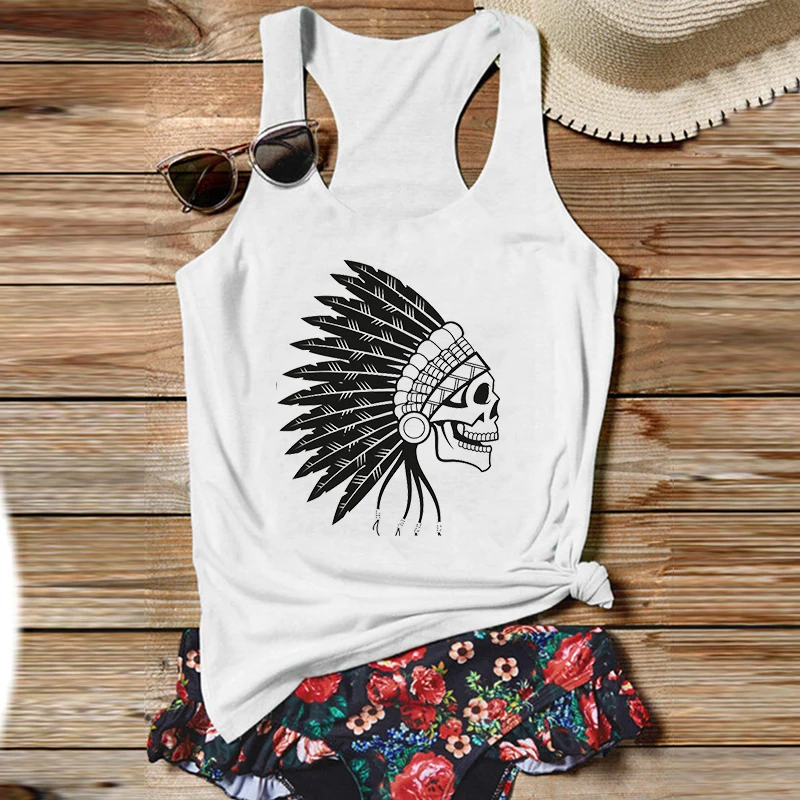 

Boho Skull Womens Tops Vintage Skull Bohemia Tank Top Women Cartoon Gothic Women Clothes 2022 Fashion Sexy Shirt
