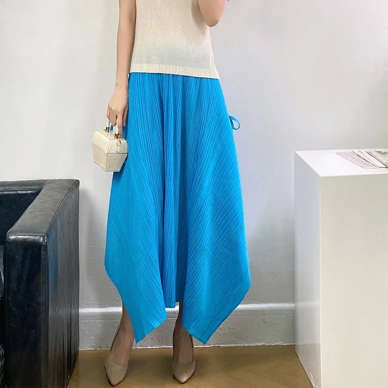 High Waist Skirt For Women 45-75kg 2022 Summer New Design Stretch Miyake Pleated Solid Colour All-Matched Midi Skirts