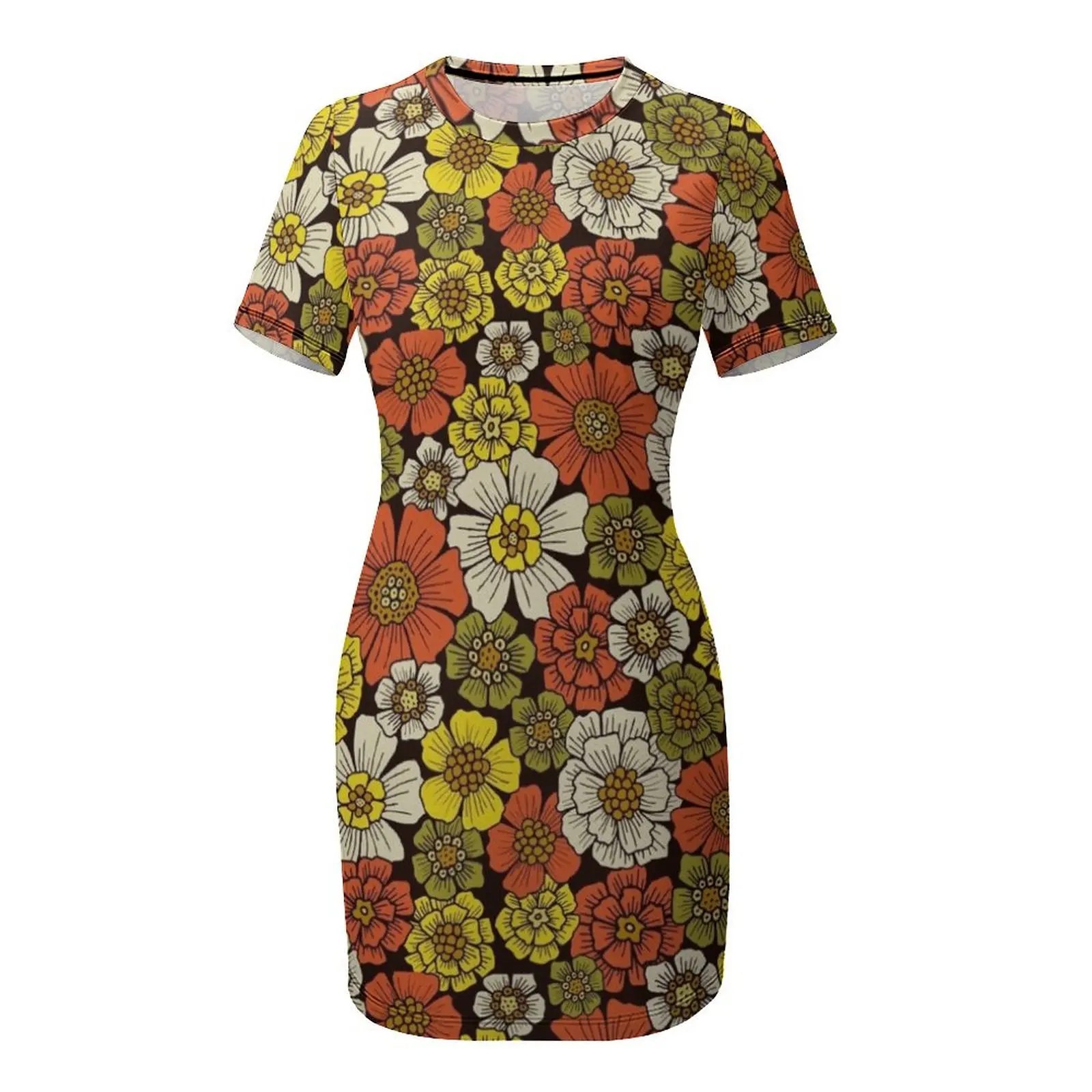 Ретро 1960-х 1970-х годов с цветочным узором и короткими рукавами Вечерние платья