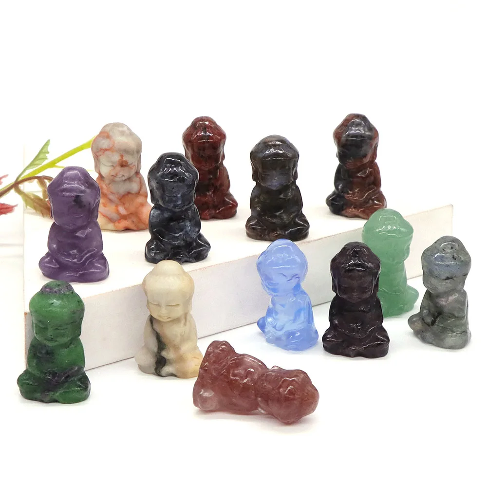 

1.2" Mini Buddha Statue Natural Stones Reiki Healing Crystals Spiritual Belief Figurine Pray Wealth Lucky Crafts Home Decoration
