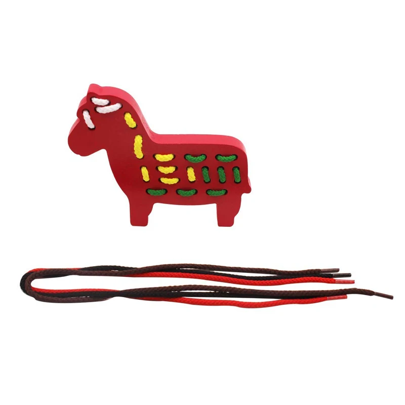 

1 Set Red Animal Stringing Toy Threading Board Puzzle Wooden Toy Animal Threading Puzzles For Baby