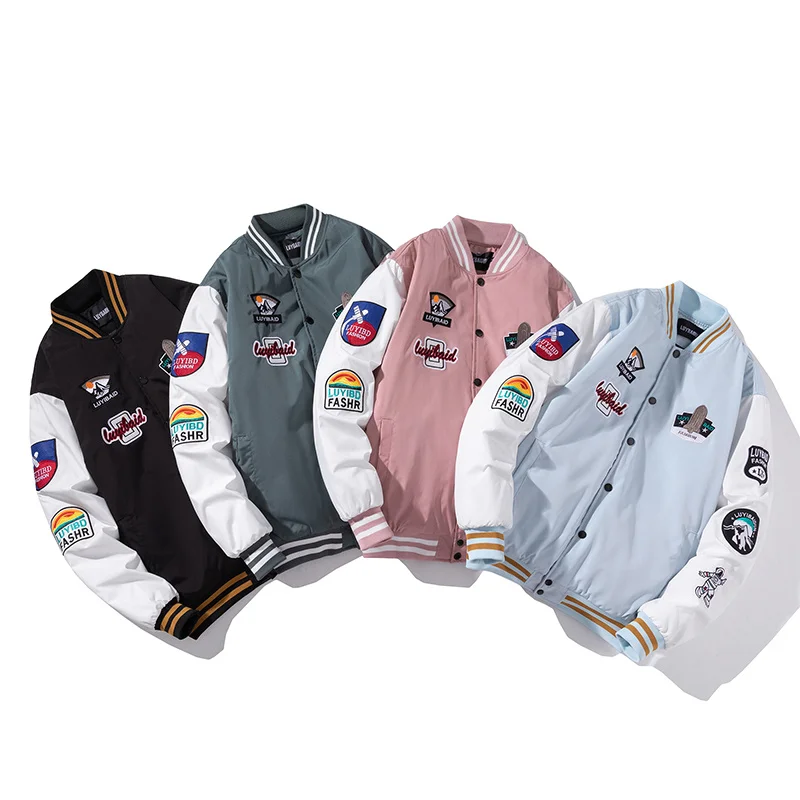 

women Winter Men fashion embroidery trends brand hooded splicing sleeves streetwear Cotton Padded coats varsity jacket