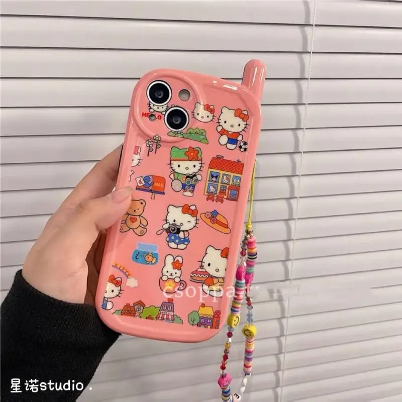

Kawaii Sanrio Accessories Iphone Case Hello Kittys Cartoon Cute Iphone13/12/11/xr Case with Lanyard Anime Toy Girl Birthday Gift