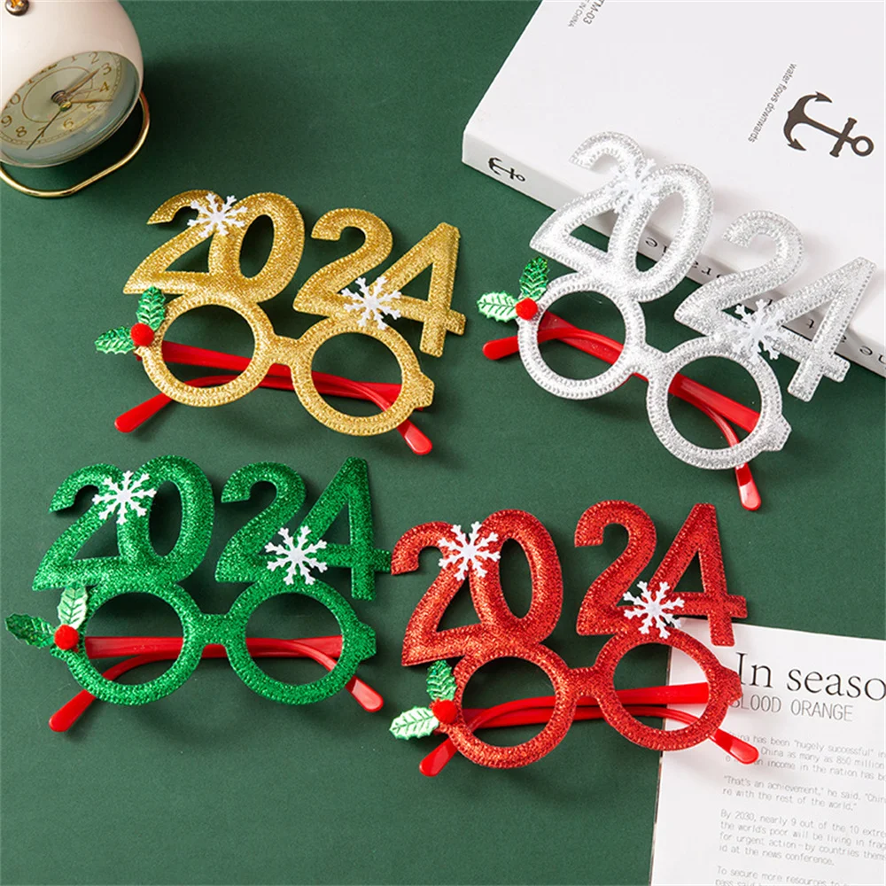 

2024 New Year Frame Glasses Merry Christmas Ornaments Xmas Navidad Gifts New Year Eve Party Favors Decorations Photobooth Props