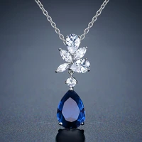 new exquisite blue water drop zircon pendant necklaces for women fashion jewelry simple personality shiny necklace party gifts