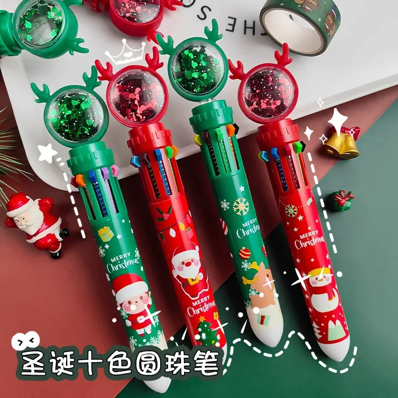 

Christmas 10 Color Ballpoint Pen Student Style Colorful Ten Colors in One Santa Claus Press 0.5mm school supplies