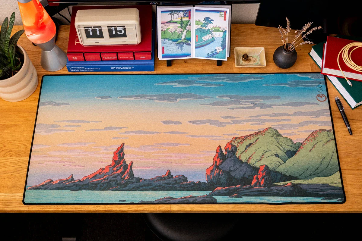Фото Японский пейзажный настольный коврик Ukiyo-e, очень большой мягкий резиновый коврик для мыши, традиционный художественный игровой коврик для клавиатуры, многоразмерный настольный коврик №1