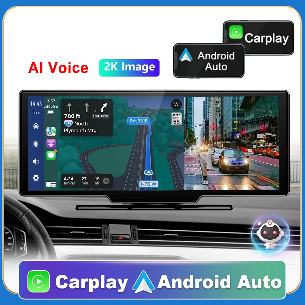 

Автомобильное Зеркало для видеозаписи Carplay и Android Авто беспроводное подключение GPS навигация приборная панель DVR AI Voice