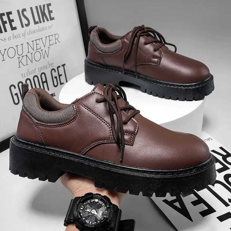 Коричневые оксфорды в стиле ретро мужские туфли-оксфорды на платформе со