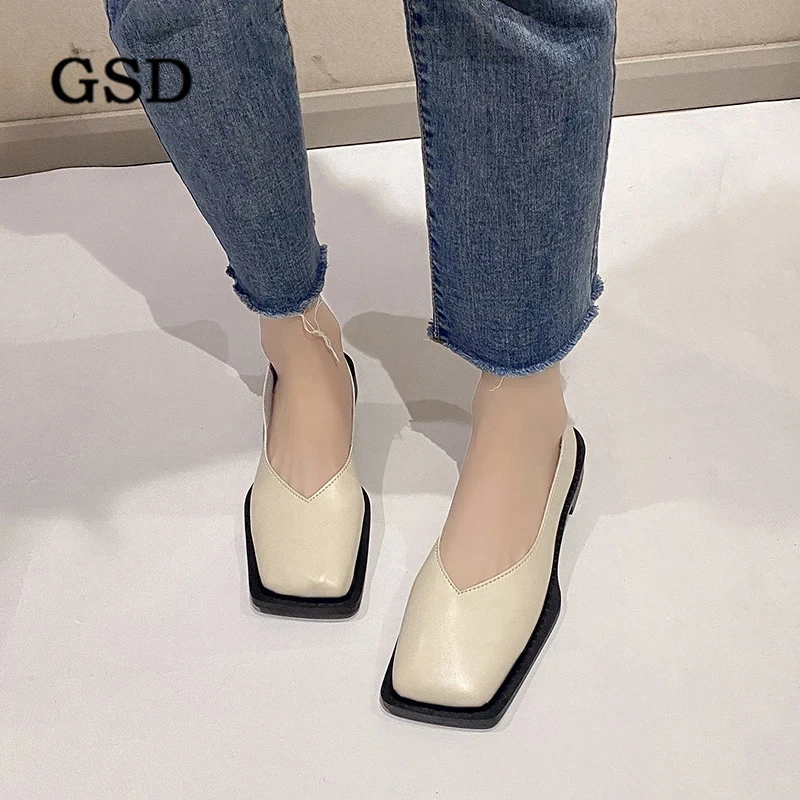 

Туфли женские на низком каблуке, модная повседневная обувь, квадратный носок, без каблука, без застежки, лоферы, Новинка весна-осень