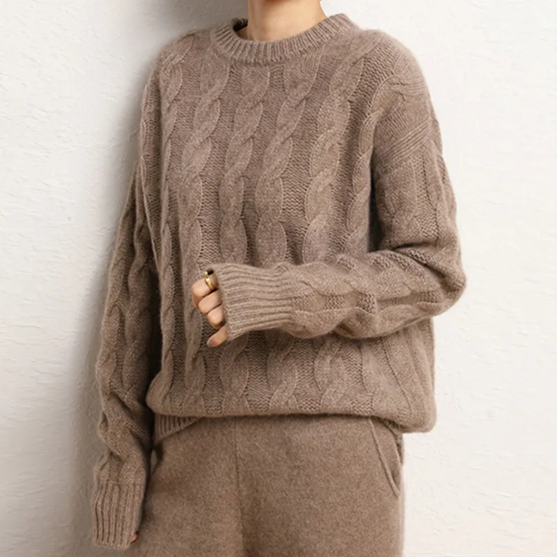 

2022 Hot Sale Autumn Winter 100% Pure Cashmere Sweater O-neck Women's High Quality Soft Female Loose Thickened Knitted Pullover