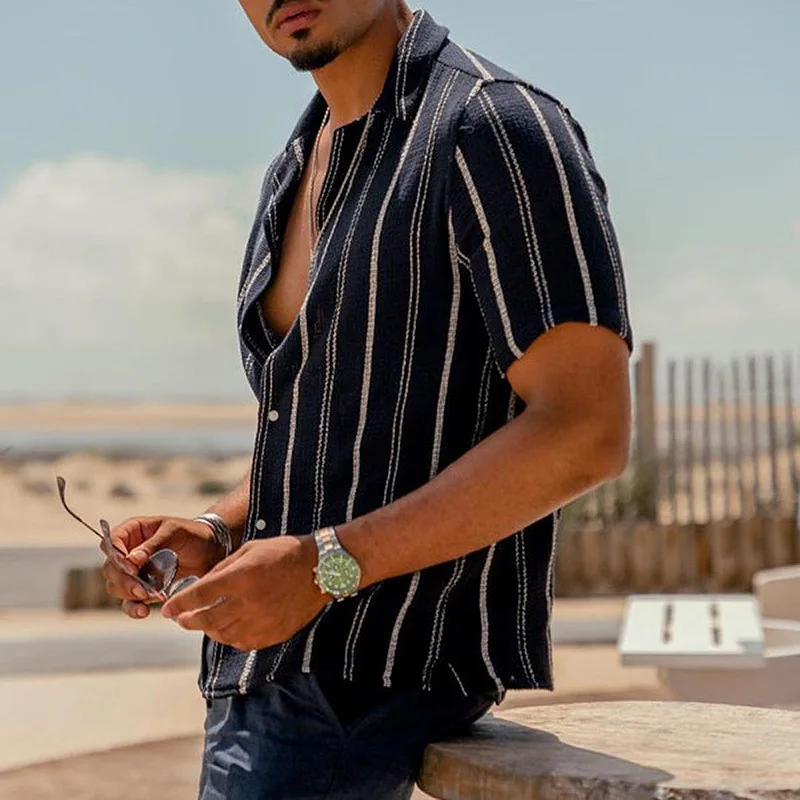 Casual Casual Cotton Shirt 2023 Neck Straight edge Men's casual men's shirt 2023 Top striped striped shirt