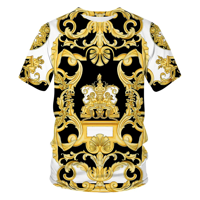 

2023 Latest Baroque Style Men's and Women's T-shirt Summer Extra Large T-shirt 3D Lion Head Crown Print Round Neck Short Sleeve