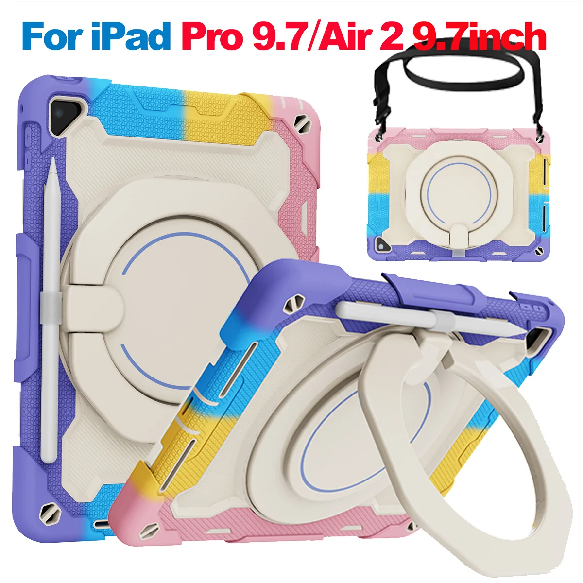 

Tablet Case For IPad Pro 9.7inch Air 2 Heavy Duty Shockproof Kids Cover For IPad 5th6th 2017 2018 Generation Case Shoulder Strap