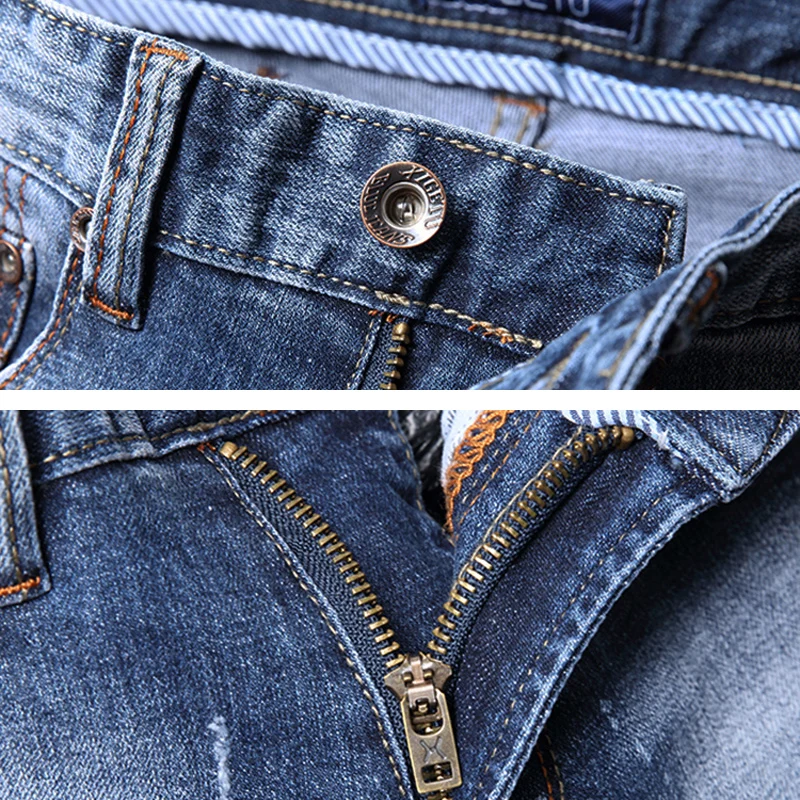 Fashion Designer Men Jeans Retro Blue Elastic Slim Fit Printed Ripped Jeans Men Vintage Trousers Hip Hop Denim Pants Hombre