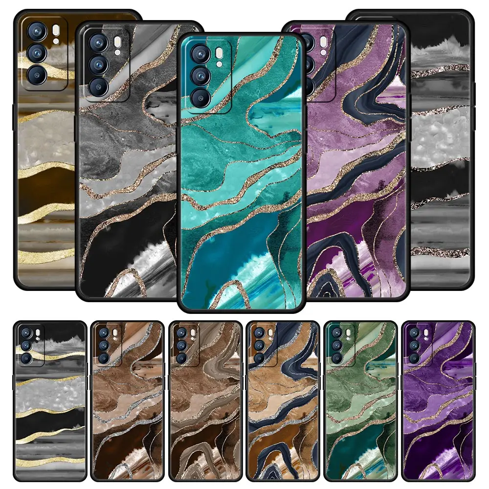 

Gold Stripe Marble Pattern Phone Case For OPPO A74 A54 A53 A52 A9 2020 A16 A15 A12 A76 A95 Reno7 SE Reno6 Z Find X5 Pro 5G Cover