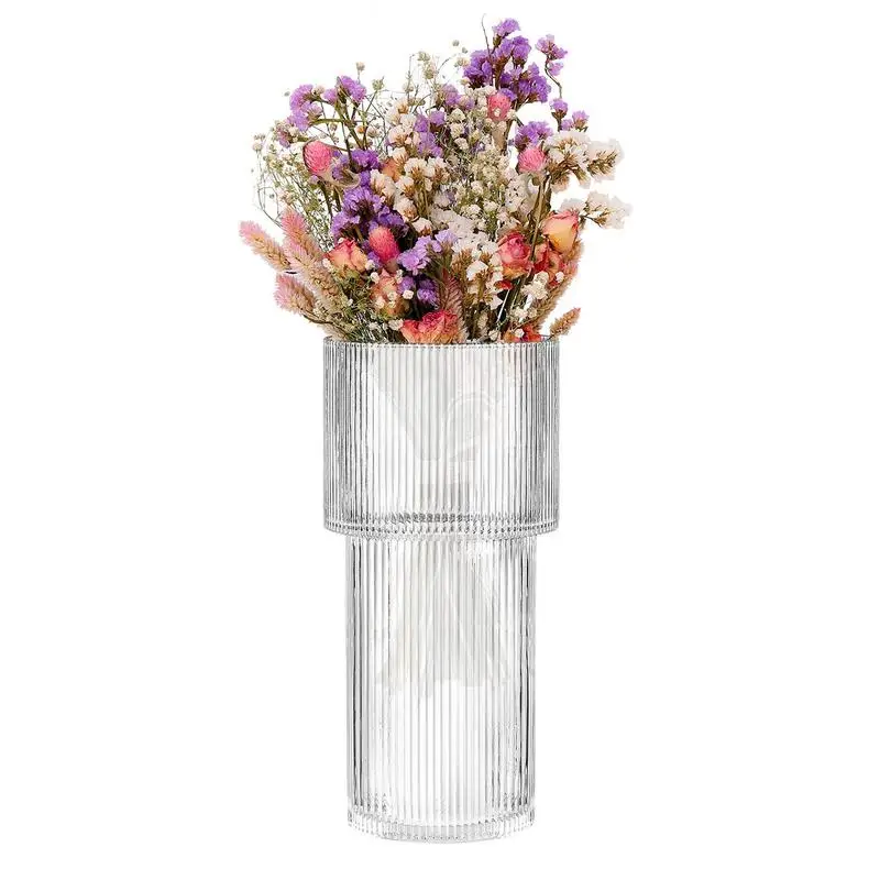 

Ribbed Glass Vase Transparent Modern Vase Aesthetic Flower Vase Modern Fluted Vase For Dining Table Bookshelf Entryway Table