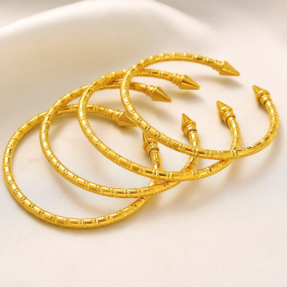 

24k Gold Open Dubai Wedding Bangles For Women Ethiopian Jewelry Gold Color Indian Bangles Bracelets Women Birthday Jewelry Gifts