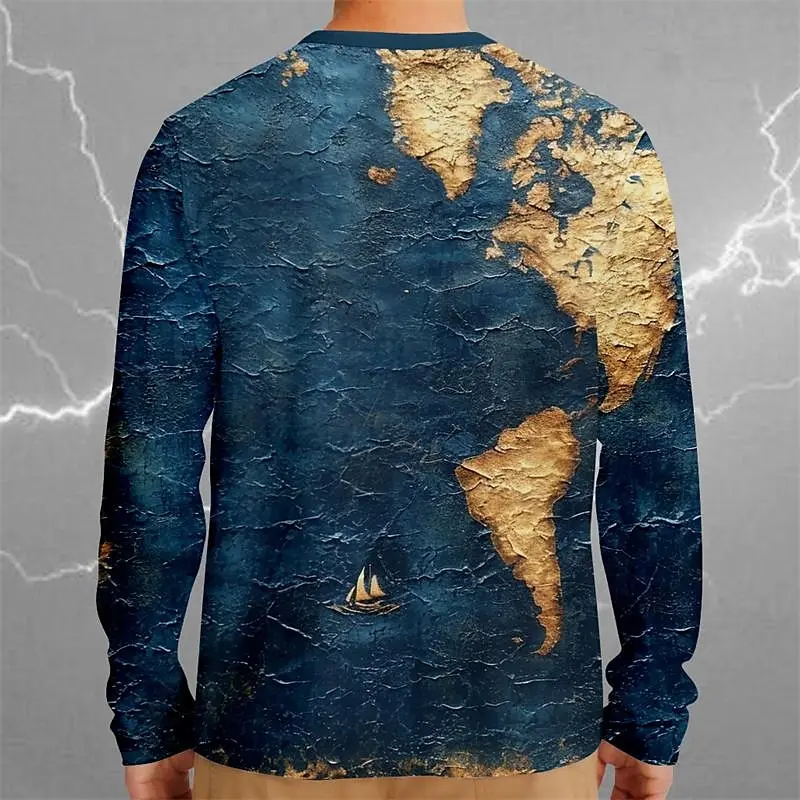 Футболка мужская оверсайз с длинным рукавом и принтом морской карты