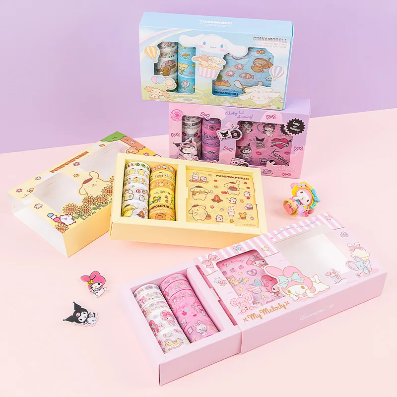 

Sanrio Mymelody Kuromi Cinnamoroll Лента наклейки в подарочной коробке Детская мультяшная лента для руководства самодельные наклейки