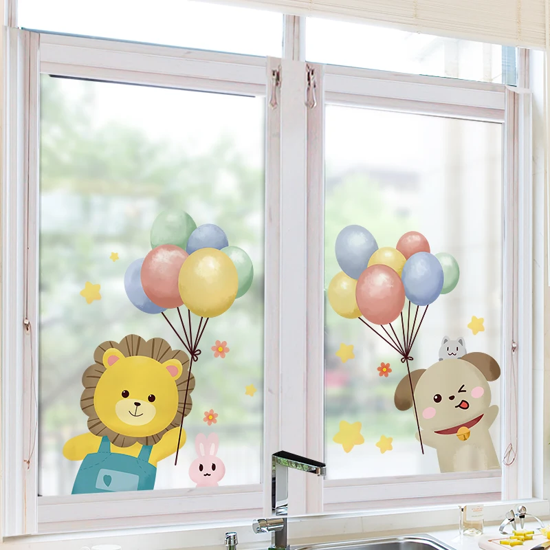 

[SHIJUEHEZI] Lion Dog Animals Wall Stickers DIY Cartoon Balloons Wall Decals for Kids Rooms Baby Bedroom Nursery Home Decoration