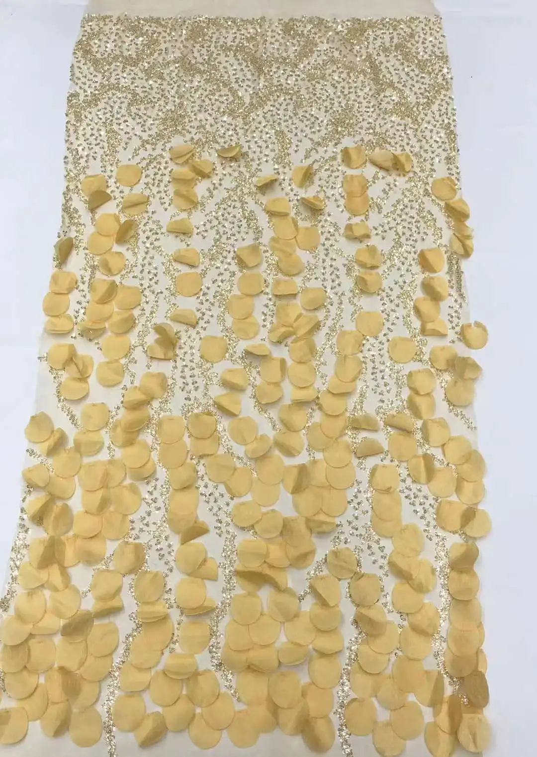 Роскошная африканская 3D Цветочная кружевная ткань 2024 Высококачественная желтая