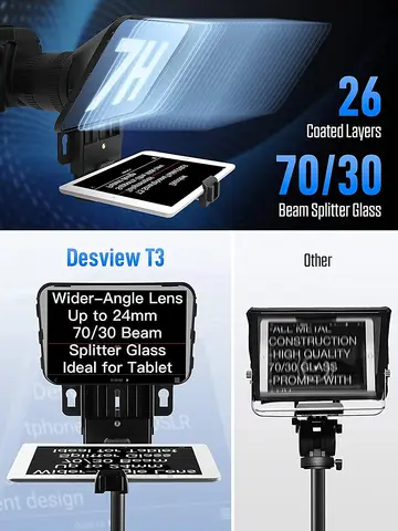 Телесуфлер Desview T3 для смартфонов, планшетов, до 11 дюймов, разветвитель 70/30 лучей, стекло с пультом дистанционного управления для видеозаписи камеры