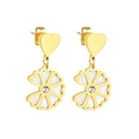 jewelry ins japan korea temperament design sense of love stitching shell earrings simple diamond stainless steel stud earrings