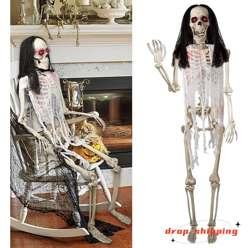 

DR.DUDU Halloween Skeleton 5.4 Ft Full Body Posable Joints, Realistic Life Size Bones Haunted House Prop Accessories, Spooky
