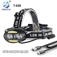 super bright led headlamp 4 x t6 2 x cob 2 x red led waterproof led headlight 7 lighting modes with batteries charger
