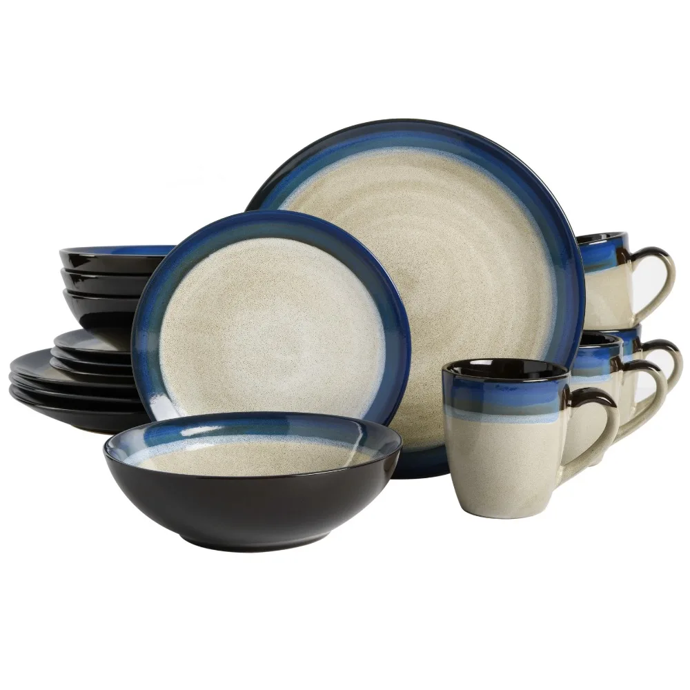 

BOUSSAC Terra Bella Blue 16-Piece Dinnerware Set Serving Ware Kitchen Dish Dinner Plates