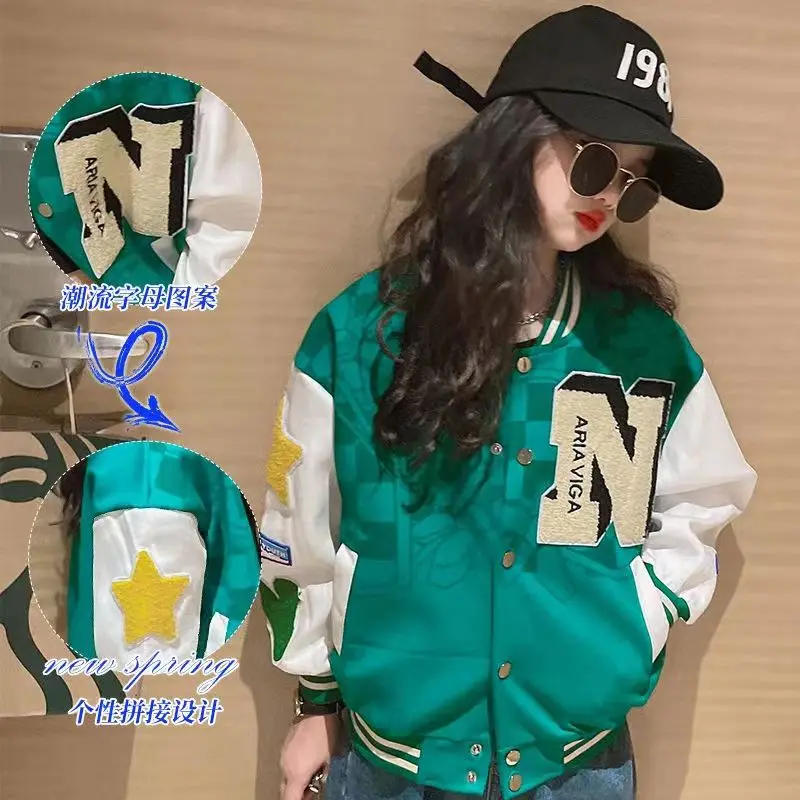 

Женская Повседневная однобортная куртка в стиле пэчворк с контрастными буквами