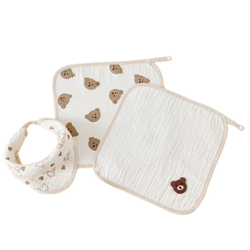 

Dual-use Baby Bib Handkerchief Newborn Saliva Towel Triangle Feeding Cotton Burp Cloths Kerchief Cartoon Bear Bandana