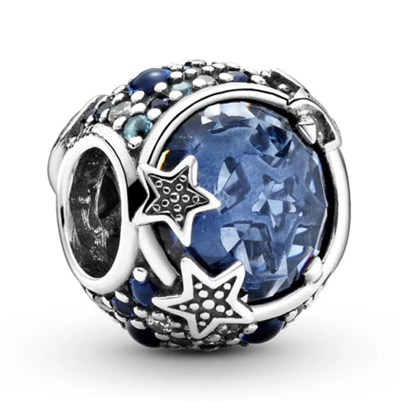 

Original Moments Celestial Blue Sparkling Stars With Crystal Charm Fit Pandora 925 Sterling Silver Bracelet Bangle Diy Jewelry