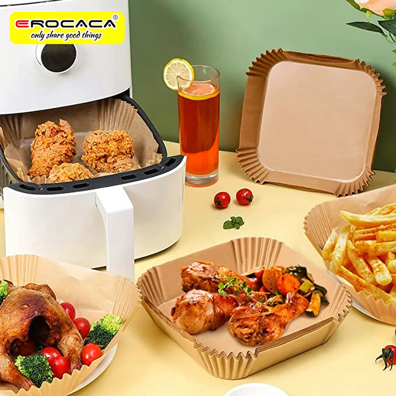 

50/100pcs Air Fryer Disposable Paper For Air Fryer Cheesecake Air Fryer Accessories Parchment Wood Pulp Steamer Baking Paper