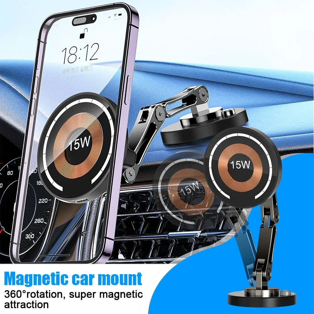 

Zinc Alloy Magnetic Car Phone Holder 360 Rotation Foldable Telefono Movil Bracket for Iphone 14 13 12 Pro Max for Samsung R5G2