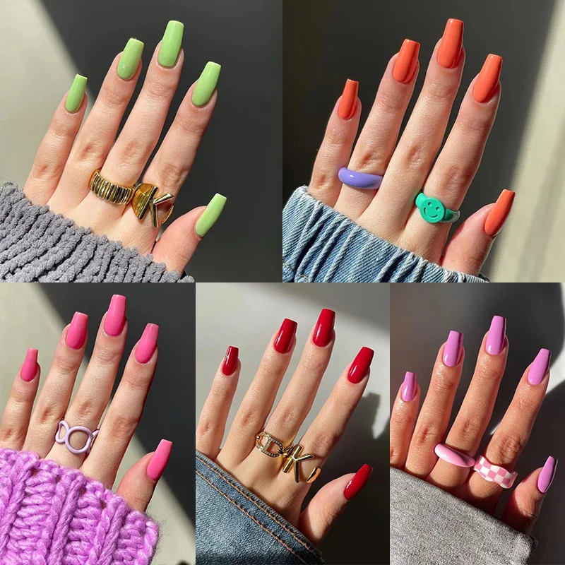 

24 шт., накладные ногти гроба, чистый цвет, накладные ногти, носимые ногти с полным покрытием для маникюра, накладные ногти для девочек, накладные ногти, оптовая продажа