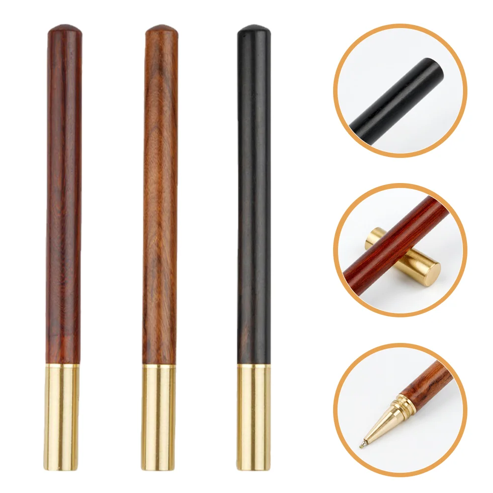 

3 Pcs Signing Pen Business Gifts Writing Pens Pens Lid Wooden Sign Pens Brass Fine Tip Write Pen Portable Business Pen Office