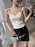 summer womens wang light letter rhinestone decoration knitted camisole female sexy lady short tanks top