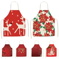 red christmas apron pinafore cotton linen aprons for women bibs home kitchen cooking baking cleaning tool accessories delantal