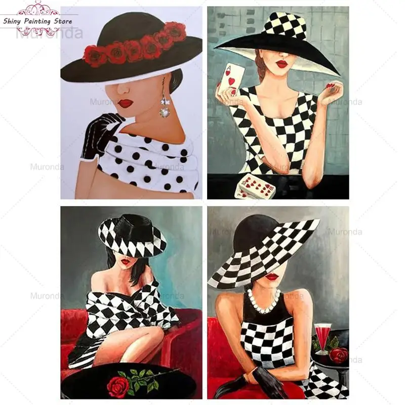 Набор для алмазной вышивки 5D модная дамская черно-белая клетчатая вышивка