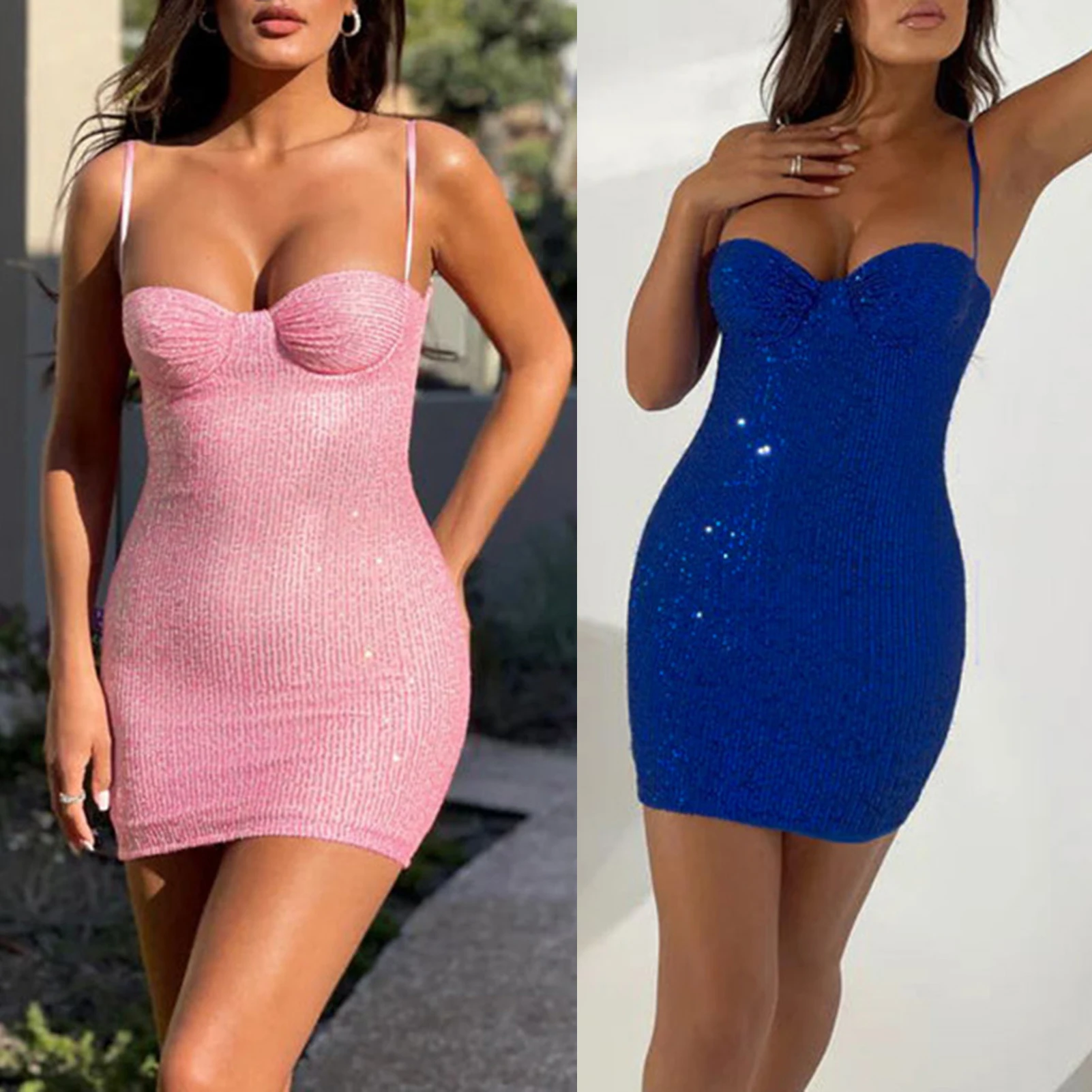 

Женское летнее платье-туника на бретелях-спагетти с блестками