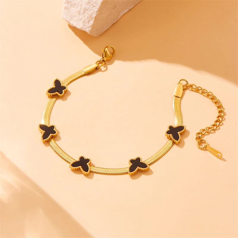 Женский браслет из нержавеющей стали MEYRROYU черный и белый браслет-бабочка 316L не