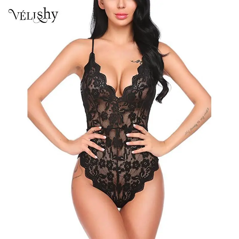 

Women Erotic Lingerie Sexy Bodysuit Underwear Corset Lace Mesh Sleepwear Nightwear See Through Strap One-piece Pajamas 2022 New