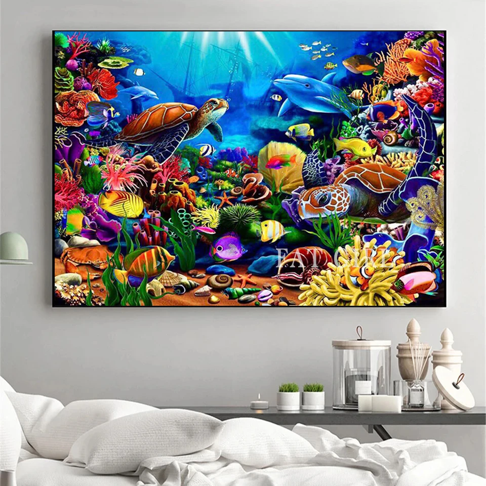 

Алмазная вышивка «Океан, подводный мир», вышивка крестиком 5D, алмазная живопись, рыба, черепаха, дельфин, мозаика, картина, домашний декор дл...