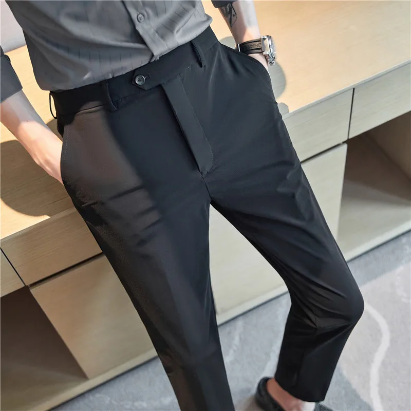 

Брюки мужские Стрейчевые в британском стиле, эксклюзивные деловые повседневные Формальные Костюмные штаны из вискозной ткани