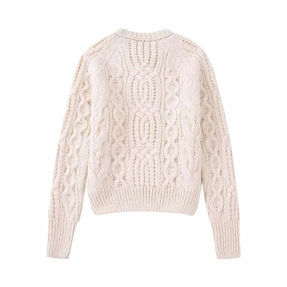 

Зимняя одежда PB & ZA, женские толстые свитера, бежевый Повседневный пуловер с круглым вырезом, простые базовые свитшоты, вязаный Топ с длинным...